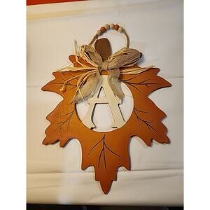 Harvest Monogram Fall Leaf Letter "A" Cutout Brown Hanging 12.75" x 10.75"